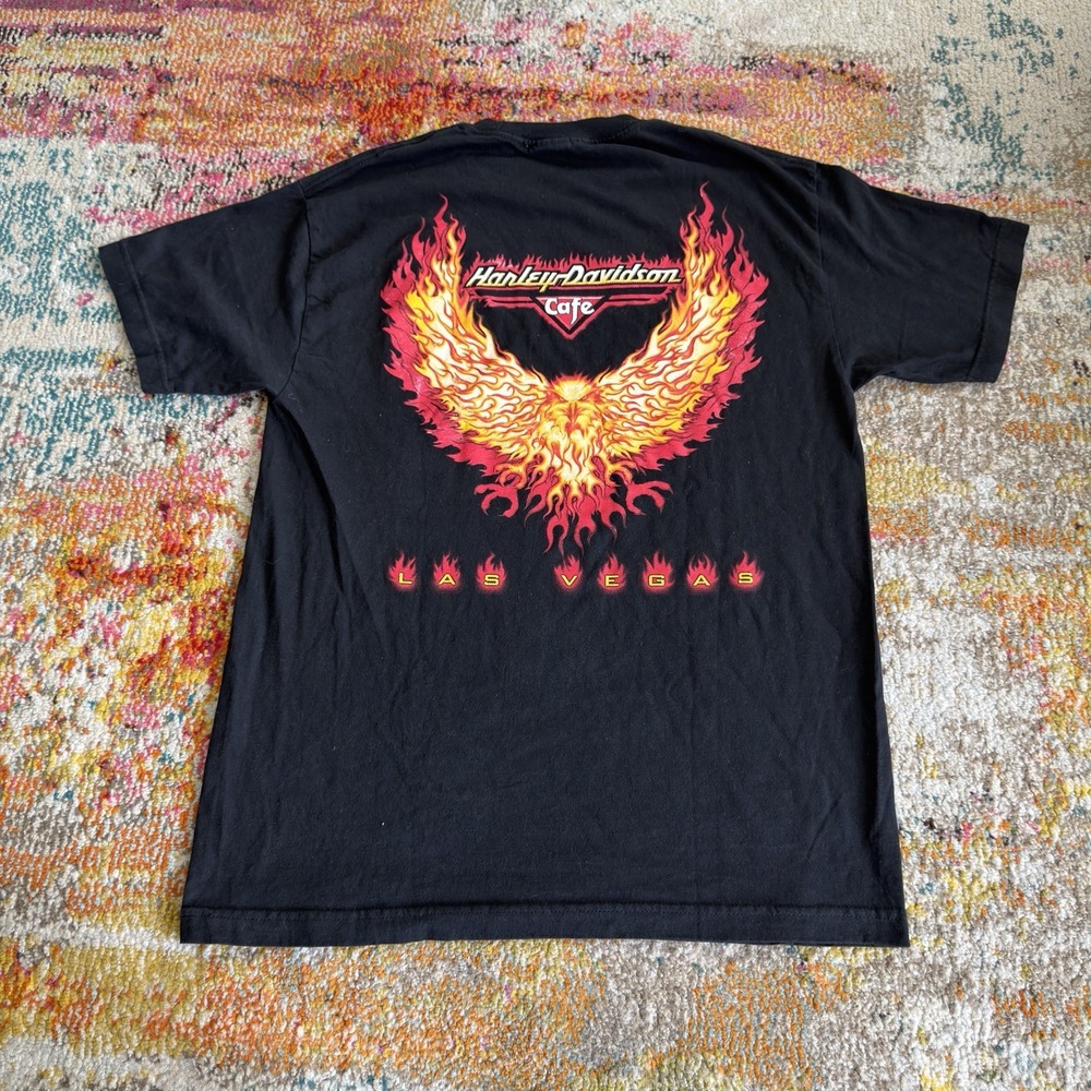 Vintage Y2K Harley-Davidson Cafe Las Vegas Flame Eagle T-Shirt Mens Black L